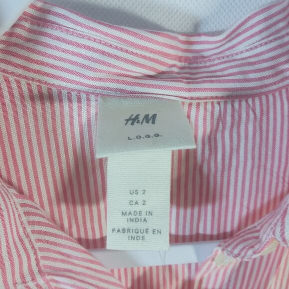 H&M Logg Pink Stripe Button Front Relaxed Nautical Preppy Shirt Size 2 - Picture 4 of 8